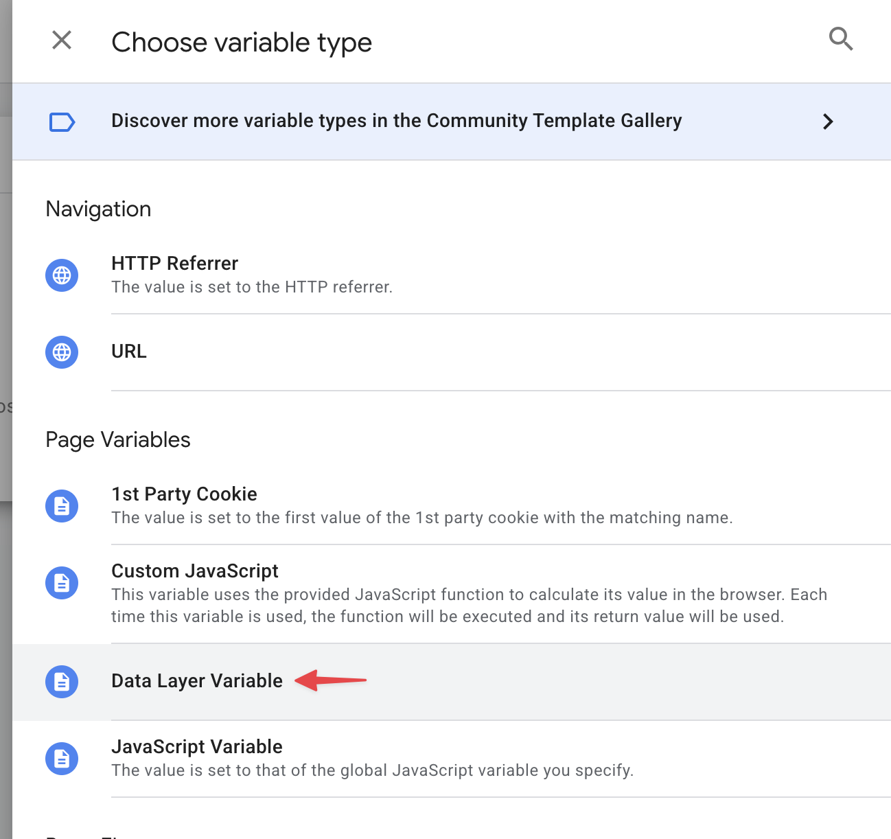 Select Data Layer Variable
