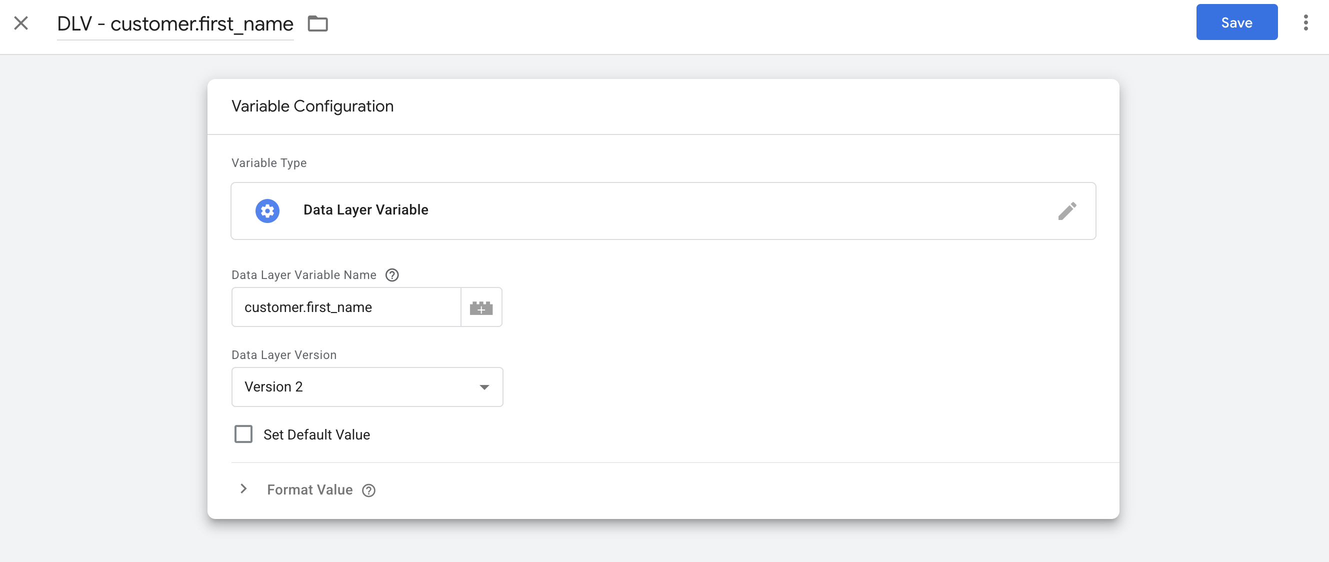 Configure the Data Layer Variable name and version