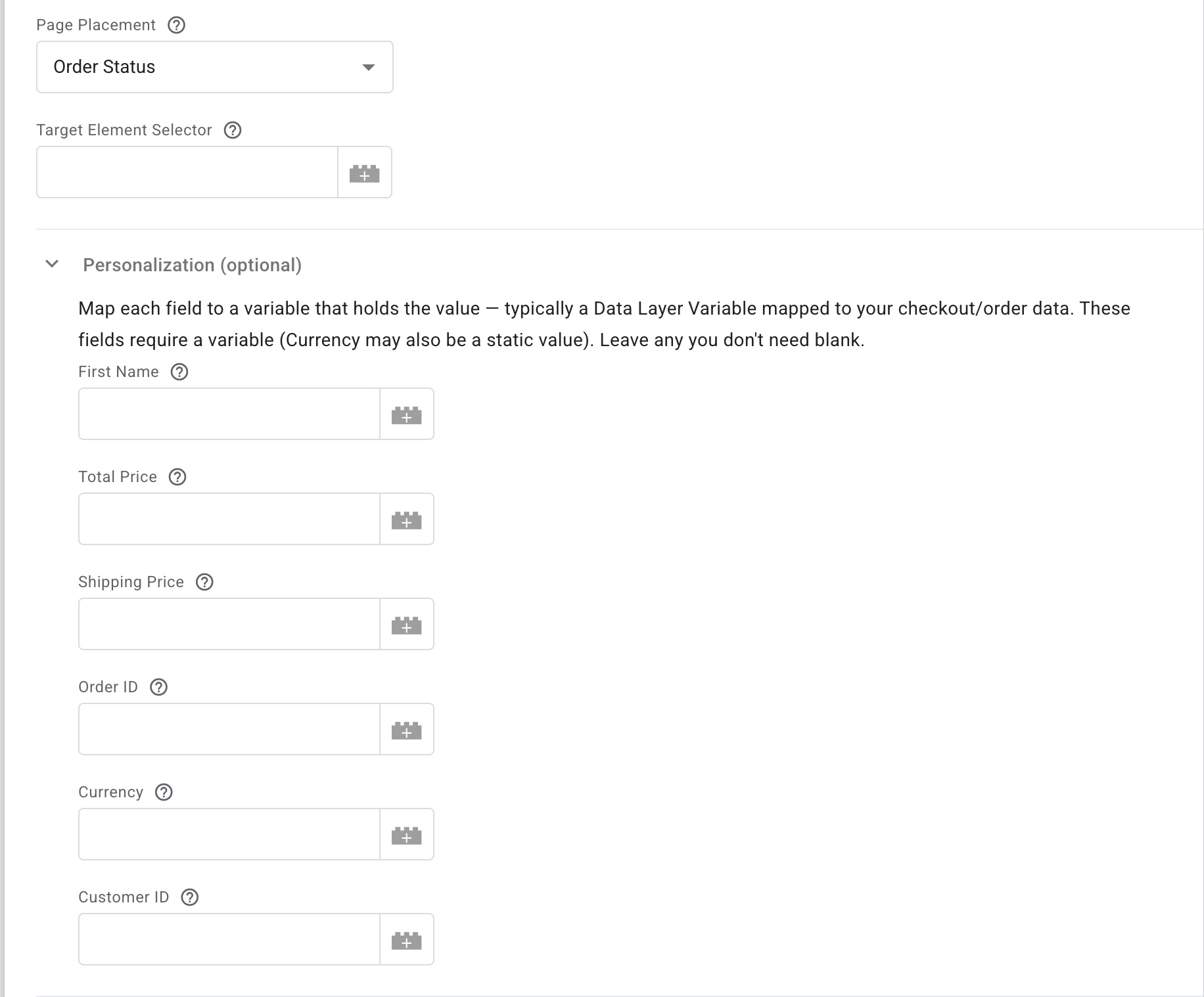 Personalization fields